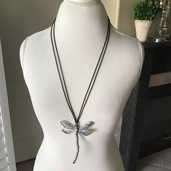 LAST 1! NEW Dragonfly Statement Necklace Movable Wings Gardener Black Cord Lucky - Picture 1 of 16